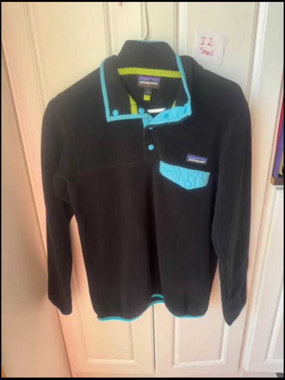 Patagonia Black Fleece Pullover with Aqua Trim